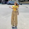 Calça Casual Xadrez Laranja e Amarelo Infantil com Botões e Perna Larga para Mulheres, Caimento Solto, Emagrecedor, Rejuvenescedor, Estilo Preguiçoso, Calça Reta Versátil.