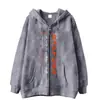 Moletom com Zíper e Estampa Vertical de Letras Design Minimalista Moderno Jaqueta Cardigan de Moletom Casual Solta