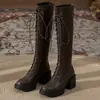 Botas Largas para Mujer 2026 Nuevas Botas Largas de Primavera y Otoño Vintage para Mujer Tacón Alto Tacón Grueso Botas de Caballero Suela Gruesa Botas Altas