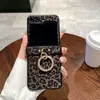 Funda para Teléfono Móvil Samsung Z Flip7 Todo en Uno Bisagra Flip6 Cubierta Protectora con Anillo Felpa Estampado de Leopardo