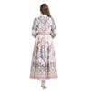 Exportación Transfronteriza Ropa de Mujer 2025 Estilo Palacio Cuello Mao Retro Estampado Manga Linterna con Volantes Vestido Largo
