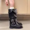 Botas de montar de tacón grueso estilo británico de cuero suave para mujer, nuevo modelo 2026, botas largas con hebilla de cinturón, botas largas ajustadoras hasta la rodilla para mujer