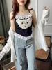Deseo Puro Encaje Costuras Felpa Lazo Cachorro Sling Chaleco con Almohadilla en el Pecho Sin Mangas Ajustado Ropa Exterior Hermosa Espalda Top