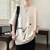 Camiseta de Manga Corta Pesada para Hombre, Estilo Americano, Marca de Verano de Moda, Versátil Estampado de Gato, Cuello Redondo Holgado, Top Juvenil de Media Manga