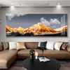 Pintura Decorativa para Sala de Estar con Fondo del Sol Dorado Brillando sobre las Montañas, Pintura Colgante de Pared de Fondo para Sofá Lujosa y Elegante, Paisaje para Oficina
