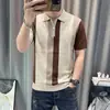 2026 Nuevo Estilo Coreano Verano Seda de Hielo Manga Corta Bloque de Color Degradado Camisa Polo para Hombre Casual Rayas Color de Contraste Cuello de Sol Tendencia