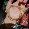 Pulseira Wrap Saco de Dinheiro Estrela Estilo Antigo Banhada a Ouro, Novo Colar Estrela de Floco de Neve Calcedônia Branca Estilo Chinês, Resistente ao Desbotamento