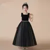 Vestido de Piano para Niñas, Atuendo Negro de Alto Nivel para Concurso de Violín, Elegante Falda Tutú de Malla para Niñas Pequeñas
