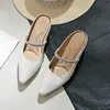 Pantuflas de Punta Francesa para Mujer, Nuevo Estilo de Verano, Corte Bajo, Tacón Grueso, Tira Única, Mary Jane, Combina con Faldas, Sandalias Elegantes