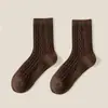 Calcetines trenzados para mujer, de longitud media hasta la pantorrilla, adecuados para primavera y otoño, estilo bosque, versátiles, color liso, calcetines cálidos para maternidad, calcetines holgados JK engrosados