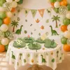 Bestseller transfronterizo: banner de cumpleaños con tema de bosque, banner de letras, huevo de dinosaurio, adorno para pastel de planta verde y adornos decorativos