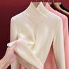 Camada Base Térmica Feminina de Veludo Dupla Face com Decote em V Camiseta de Manga Longa Slim Fit Mistura de Seda e Lã Outono e Inverno para Mulheres