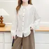 Especial2026 Otoño Nuevo Moda para Mujer Tallas Grandes Dulce Cuello de Encaje Bordado Artístico Camisa 0917