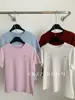 Camiseta de Algodón Elástico de Manga Corta Verano 2024 / Escalera Estilo Coreano para Mujer Hombro Holgado Casual Manga Enrollada Cuello Redondo Top Básico