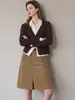 Falda Lápiz Retro de Pana Color Café Estilo Old Money para Mujer, Ropa de Trabajo de Otoño, Color Sólido, Abertura Delantera, Falda Midi Línea A, Exclusivamente para Ventas Transfronterizas