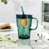 Copo com Alça de Vidro Tocha de Nove Dias 390ml Copo com Canudo Moderno Copo de Café de Vidro Criativo Presente Casual de Negócios