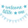 Bienvenido Pequeño decoración para fiesta de cumpleaños de bebé de 1 año banderín de tirar pancarta para fiesta de revelación de género