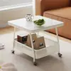 Mesa de chá móvel, mesa lateral para sofá de sala de estar, mesa de cabeceira, carrinho com rodinhas e tampo de vidro, pequena mesa de chá para uso doméstico, feita de pedra sinterizada