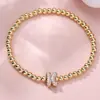 Pulsera Rongxing Transfronteriza de Zirconio Completo con 26 Letras Inglesas, Globo Burbuja, DIY, Pulsera Elástica de Cuentas de Cobre
