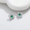 Aretes de Plata Esterlina con Ágata Verde de Cuatro Hojas de Zircón Aretes de Temperamento Elegante Aretes de Nicho con Sentido Avanzado Aguja de Plata Esterlina 925