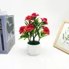 Nuevo Bonsái de 7 Rosas Souvenir del Día de San Valentín Decoración de Flor Artificial de Plástico para Escritorio del Hogar en Maceta