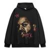 Sudadera con capucha de manga corta pesada con estampado retro hip-hop americano de Ice Cube para cruzar fronteras, cuello redondo