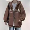 Jaqueta da moda estilo americano para homens, primavera, outono, inverno 2026 novo modelo, moletom com zíper e capuz esportivo, jaqueta com forro de fleece e espessada
