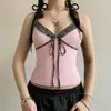 Top Camisola de Moda Verano 2026 Estampado de Leopardo Y2K Europeo y Americano Sexy Ajustado Chica Caliente Patchwork Rosa