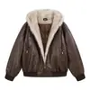 Oso Mágico 2026 Nuevo Estilo Retro Americano Cuello de Piel Chaqueta de Algodón Chaqueta de Cuero de Piloto Abrigo de Algodón Fresco Ropa de Abrigo