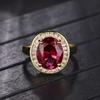 Nuevo anillo abierto elegante de alta gama con gema de turmalina roja de imitación ovalada, color oro para mujer.