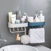 Estante de almacenamiento de cuatro ganchos de dos colores para inodoro, para colgar en la pared, con ventosa para baño, para lavarse las manos, sin perforar, utensilios.