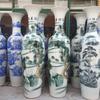 Jarrón de cerámica Jingdezhen pintado a mano en azul y blanco, gran figura, para suelo, adorno decorativo para sala de estar, hotel