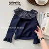 Camiseta Base de Algodón Puro con Cuello Volante Floral Artístico para Niñas de 1 a 6 Años, Camiseta de Manga Larga Estilo Bosque Vintage, Ropa Infantil