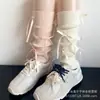Conjunto de Piernas con Lazo Rosa Estilo Miu para Mujer Primavera y Otoño Calcetines de Punto Estilo Gris Calcetines Blancos Apilados en la Pantorrilla Estilo Ballet