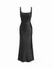Vestido largo de tirantes finos estilo francés de lujo ligero para mujer, escote cuadrado, pliegues diagonales multicapa, ceñido a la cintura, favorecedor de la figura, vestido largo estilo sirena fluido