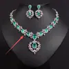 Conjunto de colar e brincos vintage verde estilo palácio com strass em formato de gota, acessório elegante e moderno de alta qualidade para vestidos de noite femininos