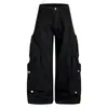 Pantalones de Trabajo de Pierna Ancha con Múltiples Bolsillos para Hombre Hip Hop Diseño Trendy Sentido Vibe Estilo Deconstruido Color Sólido Sueltos de Largo Hasta el Suelo