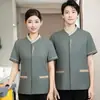 Uniforme de Trabalho de Equipe de Limpeza de Hotel Manga Curta Feminino Limpeza de Propriedade Departamento de Vendas Roupa de Trabalho de Verão da Faxineira Respirável