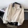 Chaqueta corta suelta de otoño estilo Ins para mujer, chaqueta casual de trabajo, versión coreana, bloques de color, cuello de solapa, simple y artística