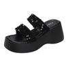 Sandalias y pantuflas de suela gruesa para mujer 2024 nueva moda de verano para exterior con lentejuelas de pequeña altura zapatos de playa pantuflas