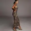 2026 Nuevo Vestido de Tirantes con Cuello en V Estampado de Leopardo Europeo y Americano para Mujer, Comercio Exterior de Amazon, Ajuste Delgado, Sexy, Largo