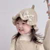 Ins Sombrero de gorro de dibujos animados 3D estilo coreano para bebé, ala de rayas verticales, punta superior, lindo gorro de punto para exteriores de otoño/invierno