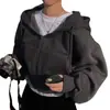 Sudadera con capucha de forro polar, combinable, a la moda, corta, ajustada, con cremallera, cálida, color liso, para mujer, nueva de Primavera y Otoño 2024