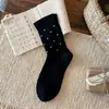 Calcetines Franceses Delicados Florales Pequeños de Otoño/Invierno Calcetines de Media Caña para Mujer Estilo ins Versátiles Elegantes Calcetines con Volantes Calcetines hasta la Rodilla