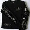 Estilo Gothic Americano Nova Moda Casual Gola Redonda Estampa de Letra Pulôver Waffle Solto Camiseta Top para Primavera e Outono