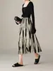 Saia Midi Plissada Estampada Miyake de Cintura Alta Emagrecedora Linha A para Mulheres com Cintura Elástica Nova Moda Primavera 2026