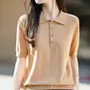 Minimalista Algodão Confortável Amigo da Pele Deslocamento Casual Gola Polo Manga Curta Camiseta Malha Feminino Simples Versátil Lã Top
