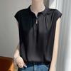 2025 Nuevo Estilo de Verano Satén Sedoso Cuello Alto Chaleco Sin Mangas Color Puro Suéter Holgado Camiseta Base Top para Mujer
