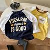 Camiseta de Algodão Puro Infantil Manga Longa Raglan Roupas Infantis Estilo Primavera/Outono 2025 Estilo Coreano Blusas Infantis Estampadas