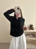 26 Nuevo Estilo de Otoño Top, Lana Merino 100% Súper Fina, Estilo Coreano Color Sólido con Capucha y Cordón Manga Larga Suéter de Punto para Mujer